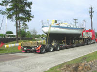 Picture of boat on delivery truck